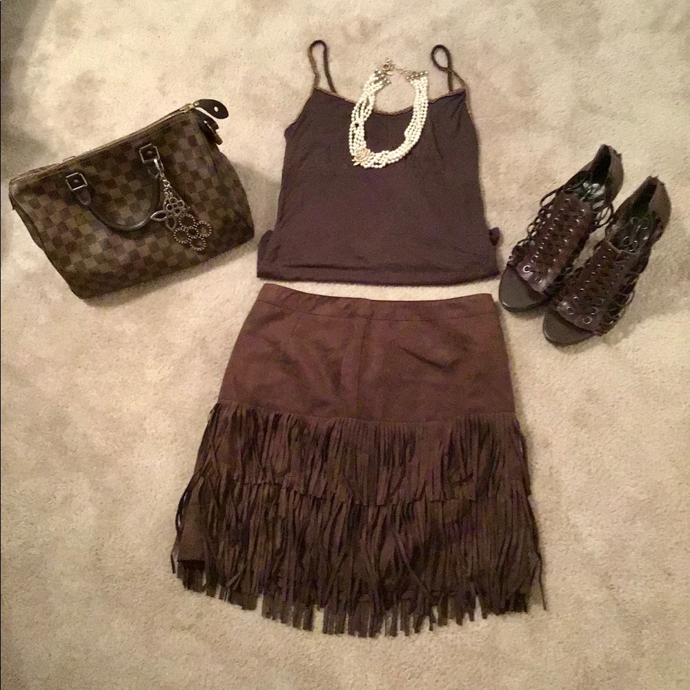 Brown skirt with fringes new with tags.